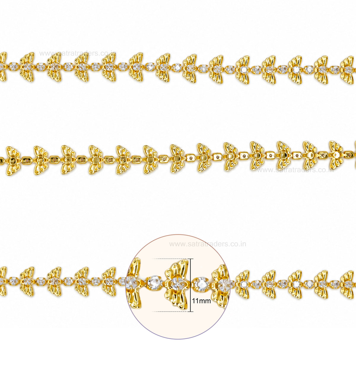 Brass Butterfly Rosary Beaded Link Rhinestone Cup Chain | Size : 1m | BC1018