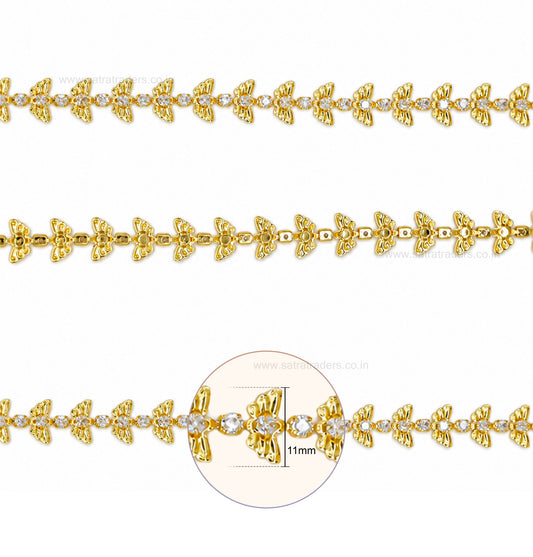 Brass Butterfly Rosary Beaded Link Rhinestone Cup Chain | Size : 1m | BC1018