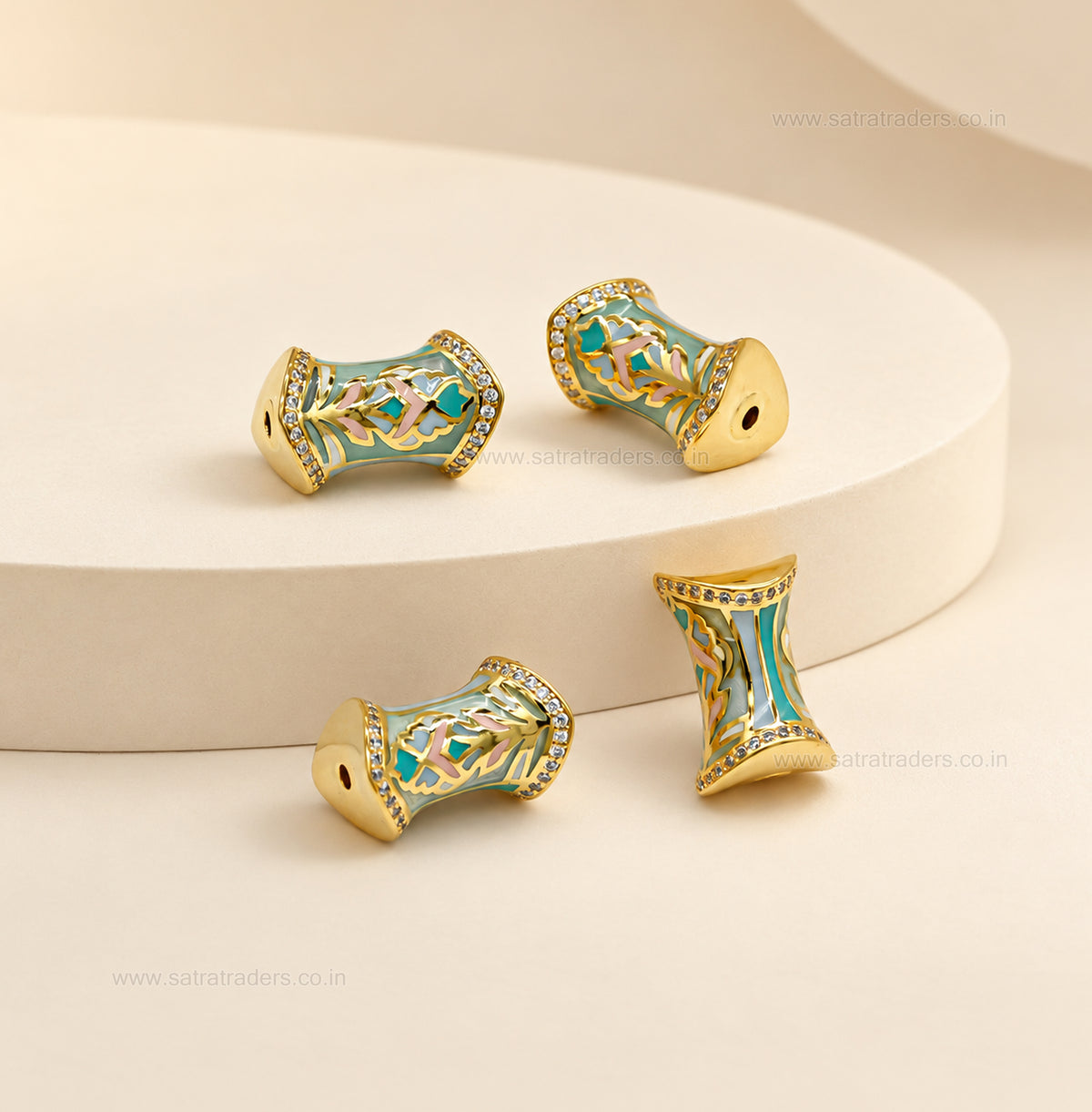 18k Gold Plated Enameled Brass Bead | Size : 16mm | Qty : 1pc | BC33