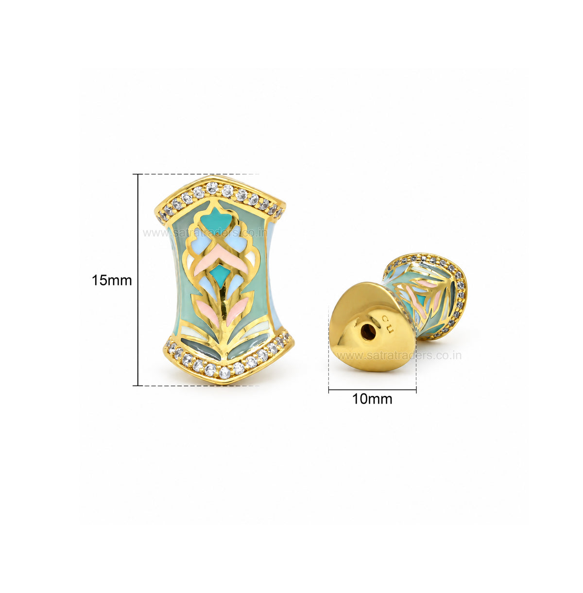 18k Gold Plated Enameled Brass Bead | Size : 16mm | Qty : 1pc | BC33