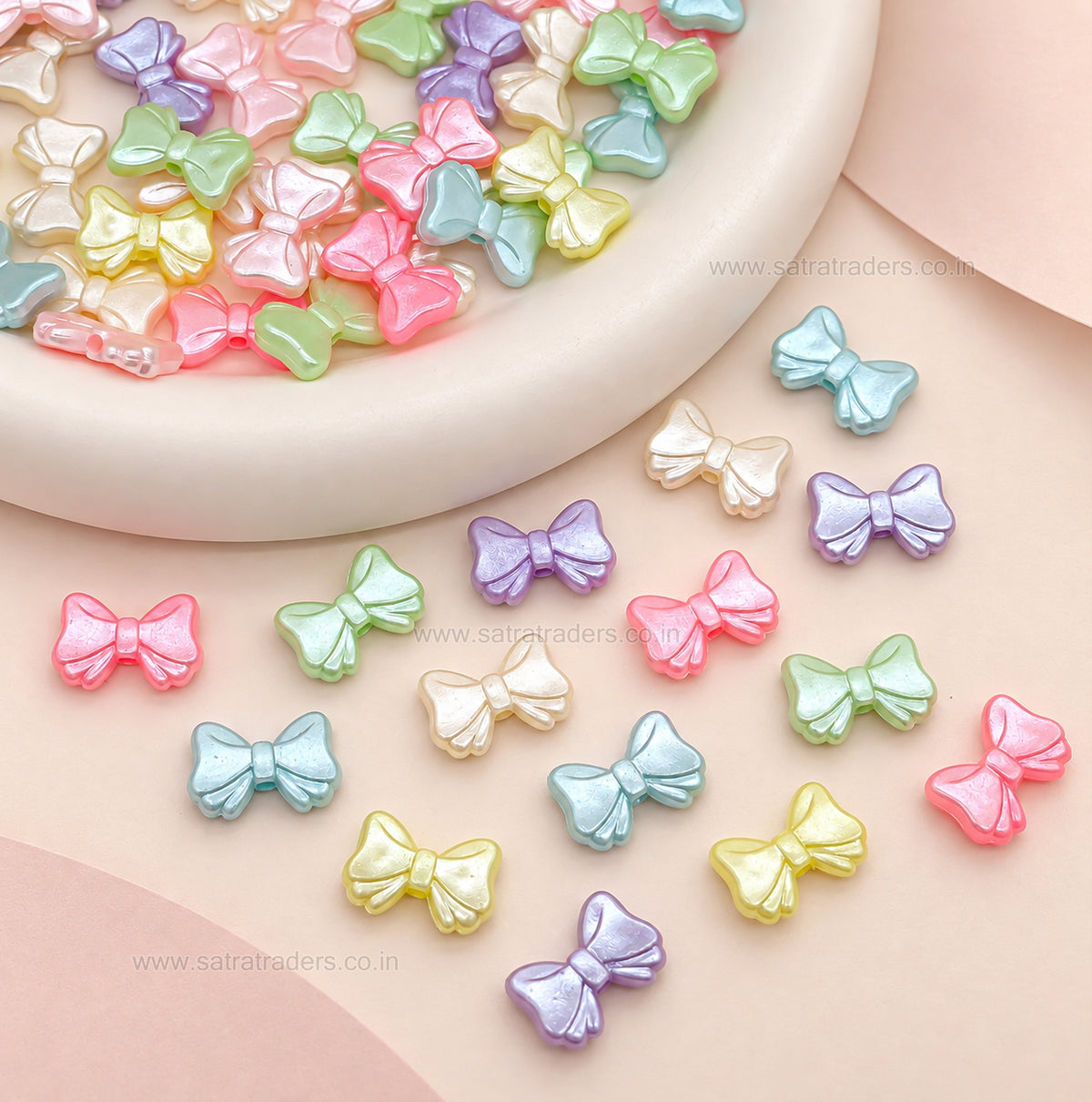 Pastel Acrylic Bow Beads | Size : 10mm | PB52