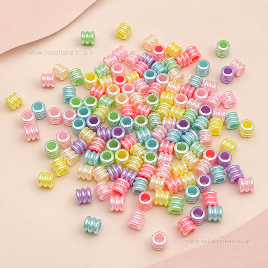 Pastel Acrylic Ribbed Barrel Beads | Size : 7mm | PB53