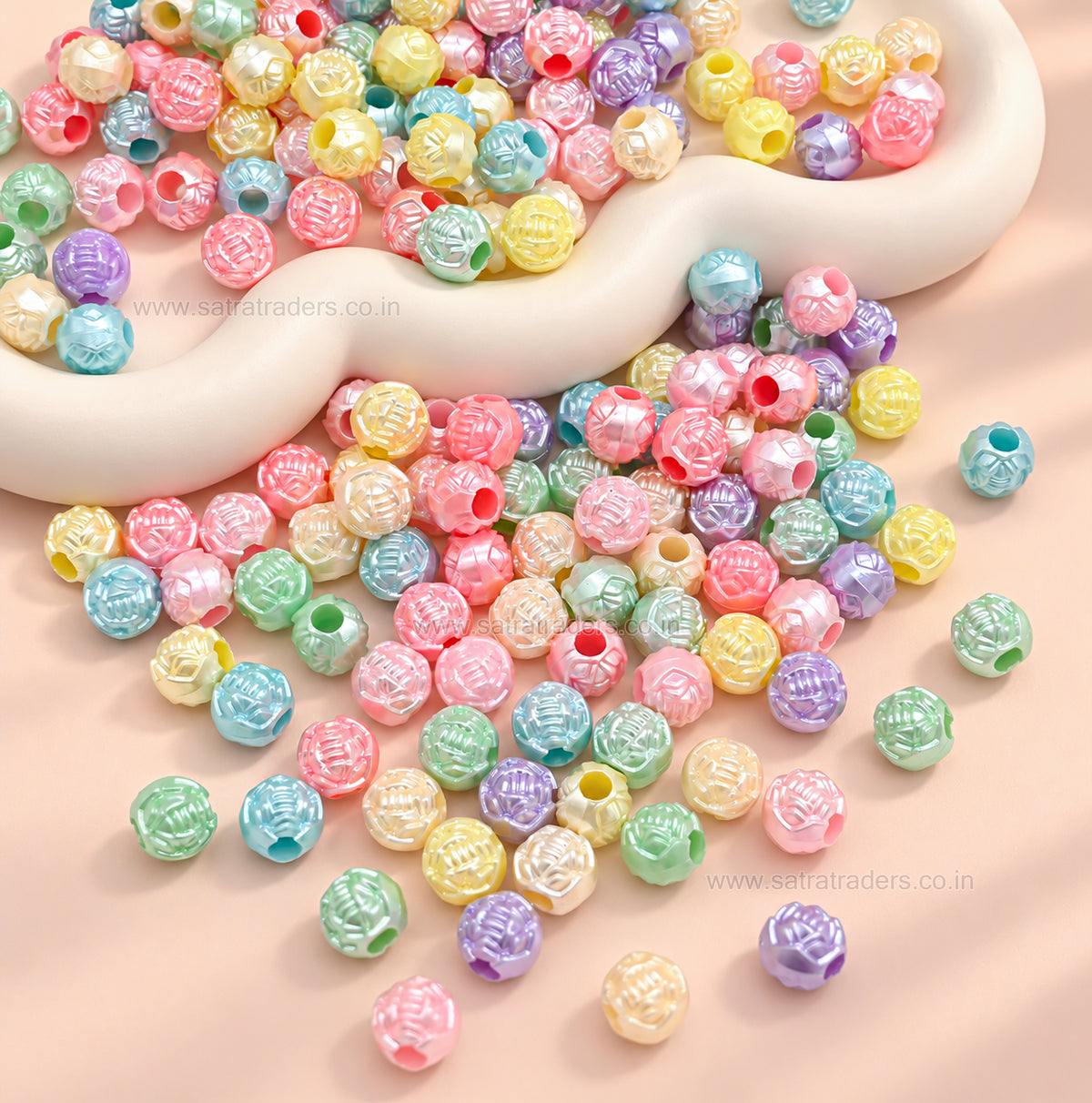 Pastel Acrylic Carved Ball Beads | Size : 10mm | PB55