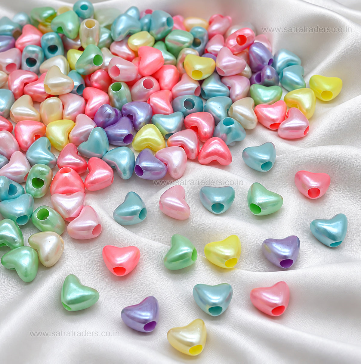 Pastel Acrylic Heart Beads with Large Hole | Size : 9mm | PB60