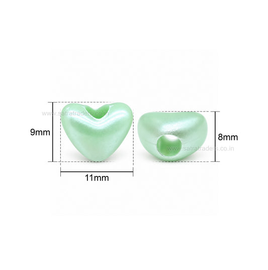 Pastel Acrylic Heart Beads with Large Hole | Size : 9mm | PB60