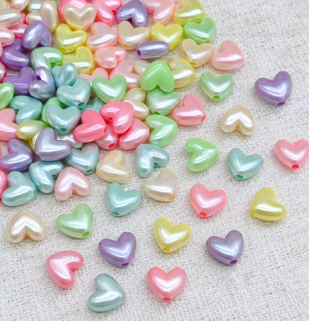 Assorted Pastel Acrylic Heart Beads | Size : 10mm | PB64