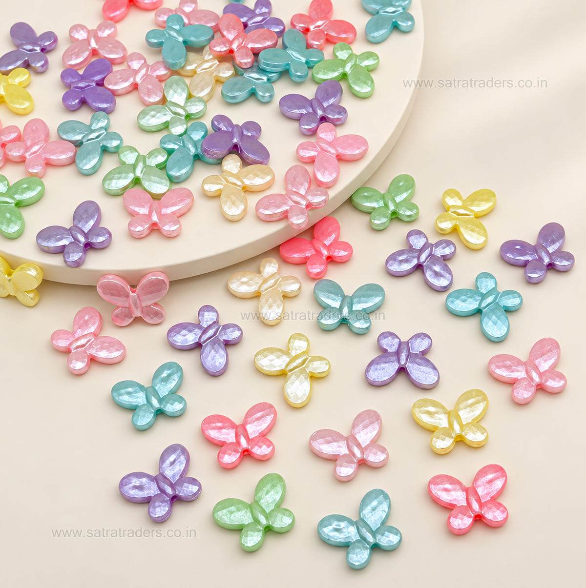 Assorted Pastel Acrylic Butterfly Beads | Size : 13mm | PB65