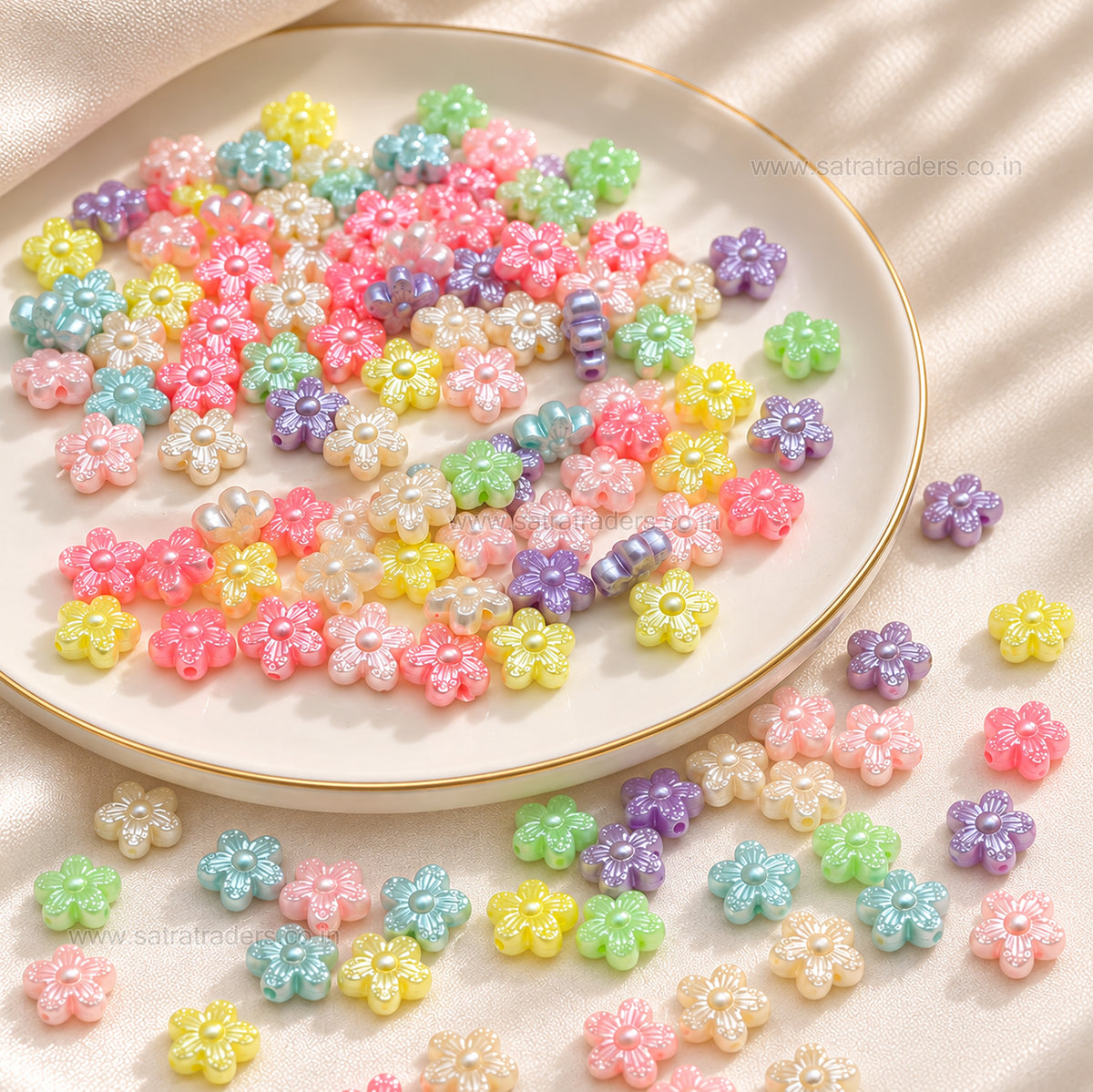 Assorted Pastel Acrylic Carved Flower Beads | Size : 10mm | PB66