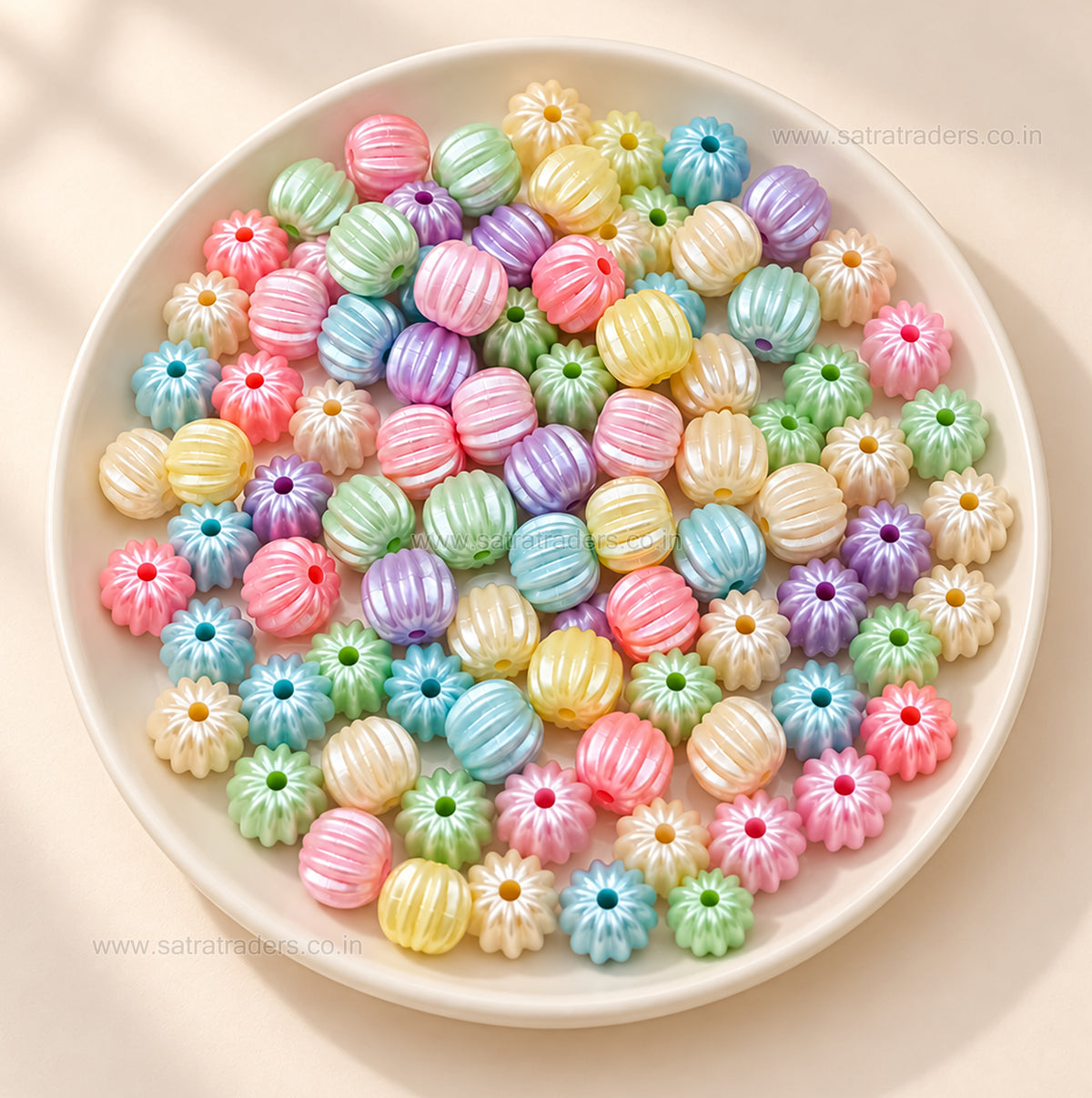 Assorted Pastel Acrylic Pumpkin Melon Beads | Size : 9mm | PB67