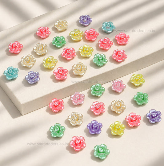 Assorted Pastel Acrylic Rose Flower Beads | Size : 12mm | PB68