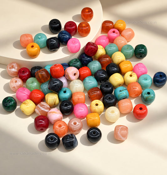 Assorted Rounded Drum Plastic Beads | Size : 11mm | PB144