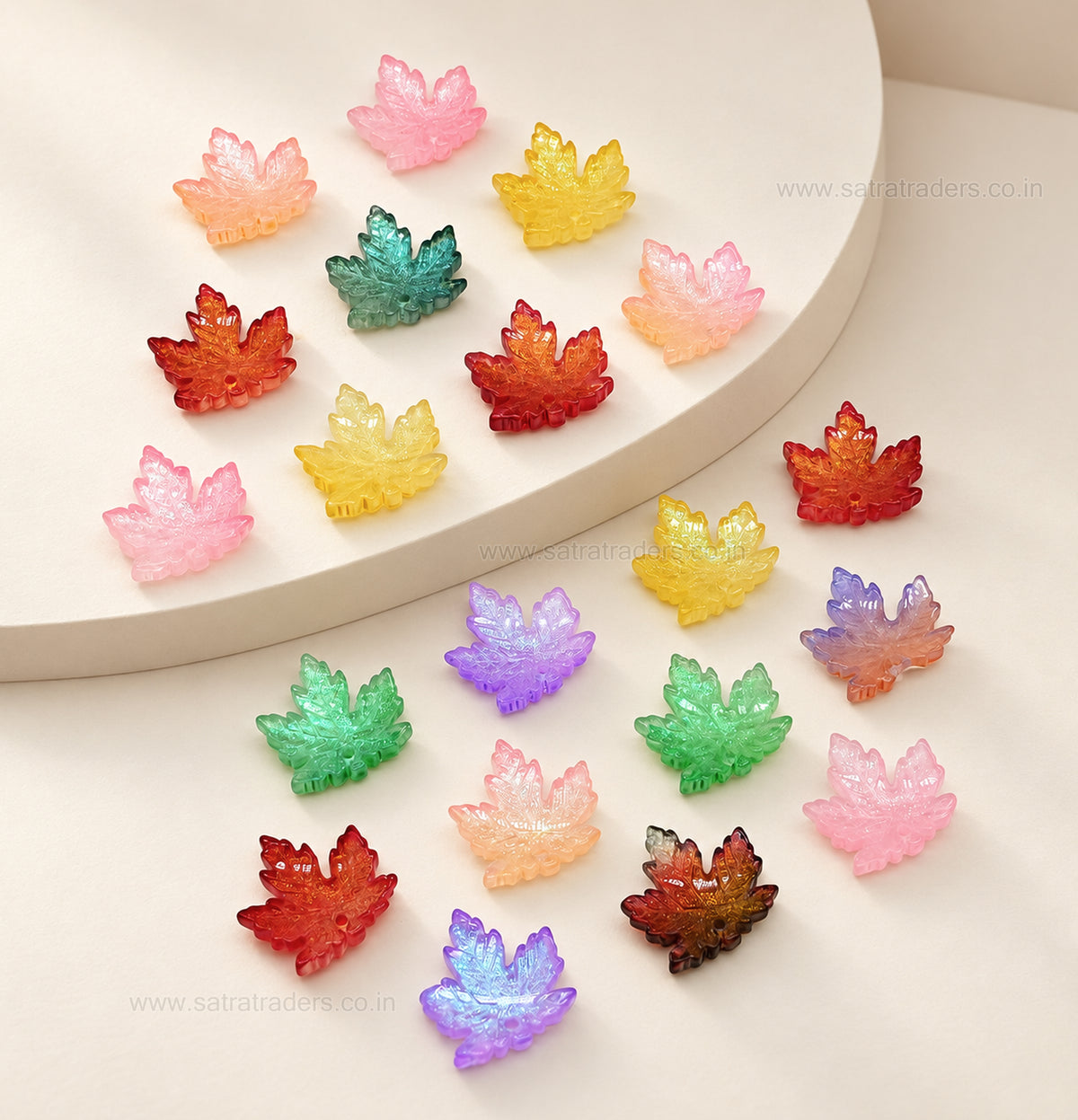 Assorted glass Maple Leaf Charm Beads | Size : 16mm | Qty: 25pcs | GB94