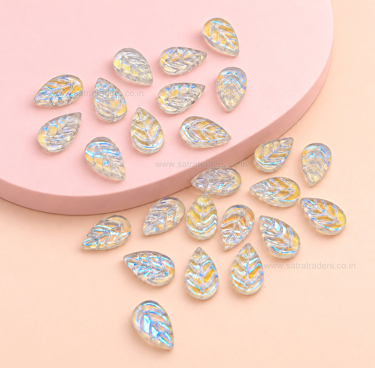 Rainbow Transparent Glass Teardrop Leaf Charms Beads | Size : 18mm | Qty: 25pcs | GB98