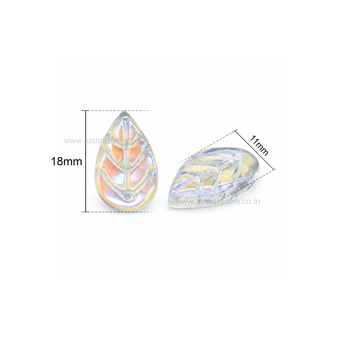 Rainbow Transparent Glass Teardrop Leaf Charms Beads | Size : 18mm | Qty: 25pcs | GB98