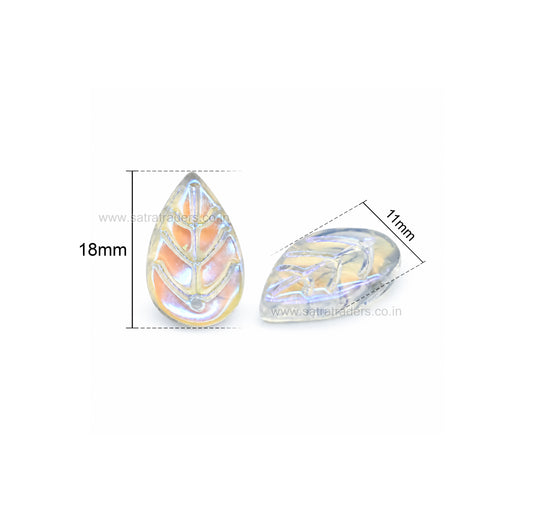 Rainbow Transparent Glass Teardrop Leaf Charms Beads | Size : 18mm | Qty: 25pcs | GB98