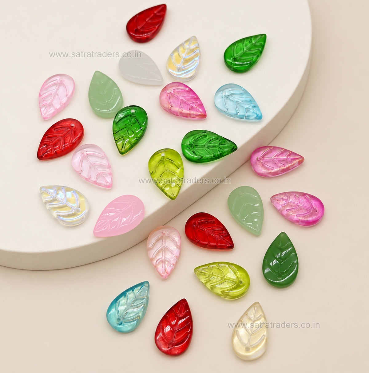 Assorted Glass Teardrop Leaf Charms Beads | Size : 18mm | Qty: 25pcs | GB97