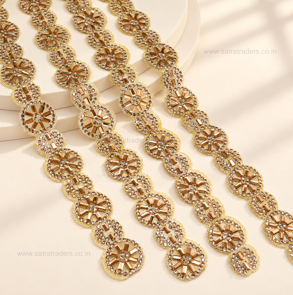Crystal Medallion Beaded Lace | Qty : 1mtr