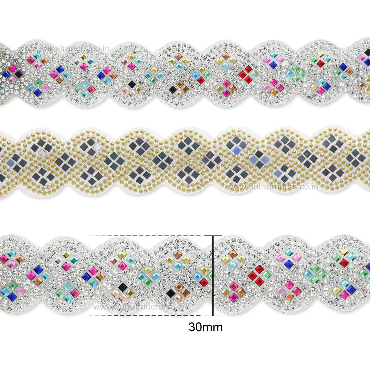 Multicolor Crystal Scalloped Diamond Lace | Qty : 1mtr