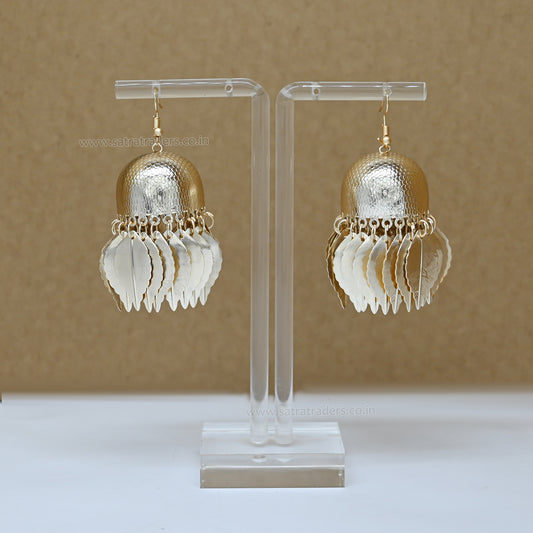 Golden Jhumkas with Classic Leaf Tassels | Qty : 2pcs-1pair | EF82