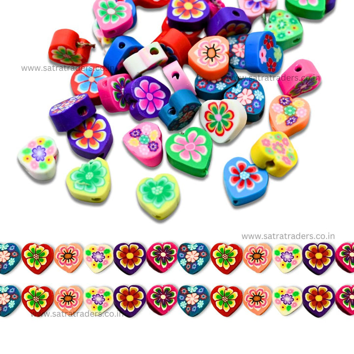 Flower Heart Polymer Clay Fimo Beads | Size: 6mm (W) Thickness 2mm | 1string 40 PCS | FB04