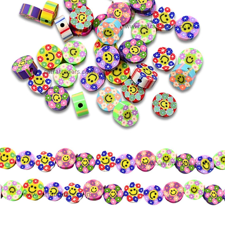 Flower smiley Polymer Clay Fimo Beads |Size: 6mm (W) Thickness 2mm | 1 String 40 PCS | FB05