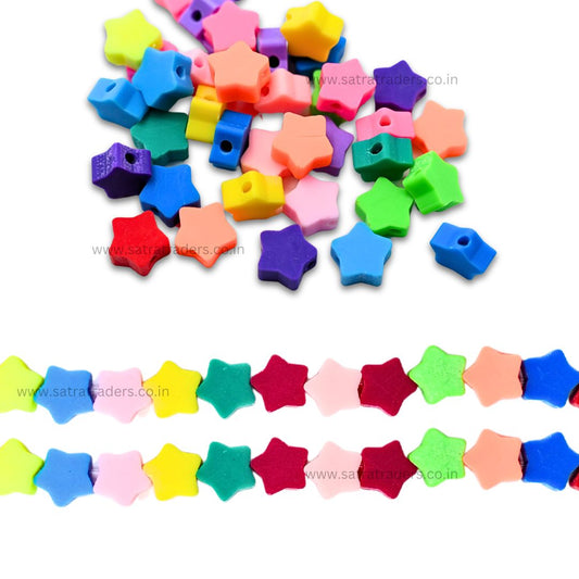 Multicolor Plain Stars Polymer Clay Fimo Beads | Size: 6mm (W) Thickness 2mm | 1string 40 pcs | FB10