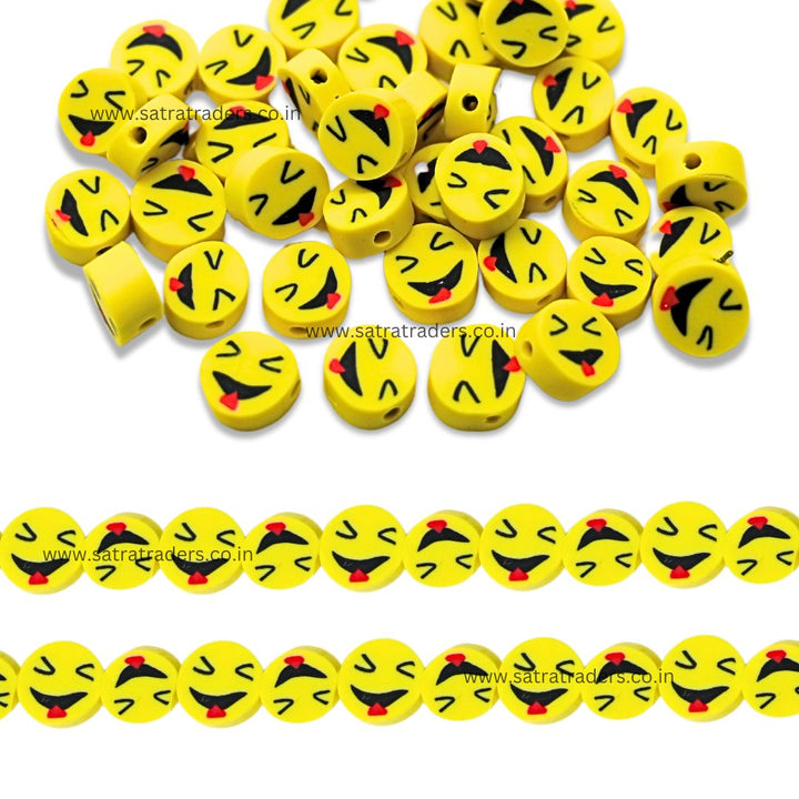 Smiley Polymer Clay Fimo Beads | Size 10mm Thickness 5mm | 1String 40 PCS | FB21