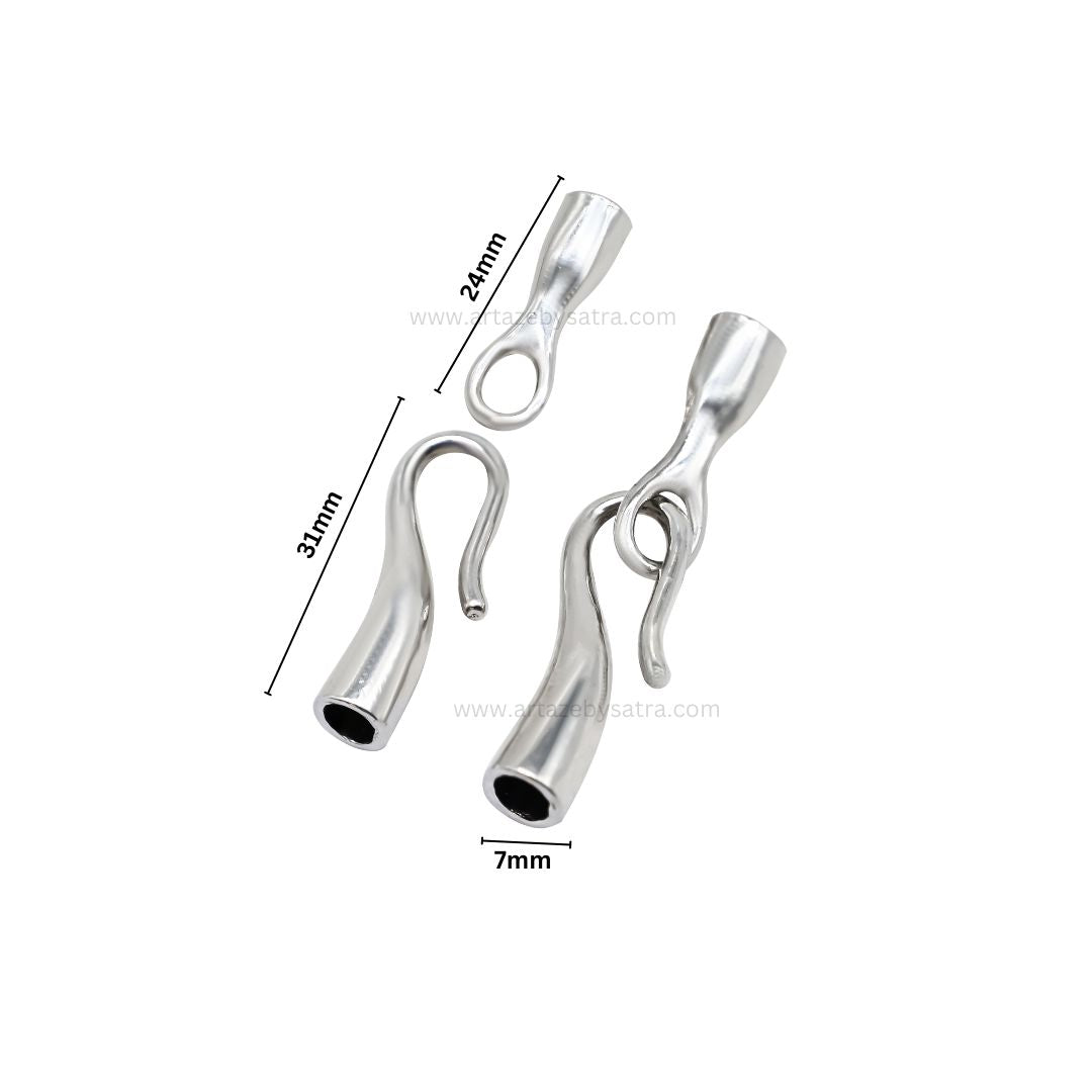 Silver Hook and Eye Jewelry Cord Ends | Qty : 6pcs | BF46