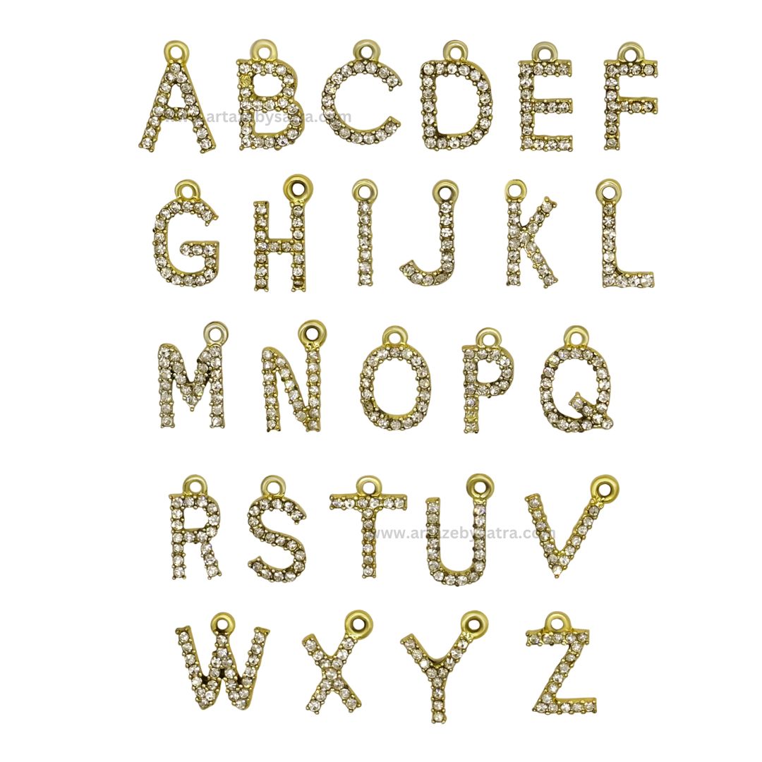 Alphabet Diamond Charms | Qty : 10pcs | Golden/Silver