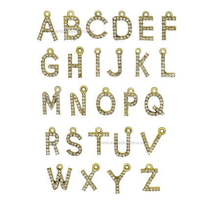 Alphabet Diamond Charms | Qty : 10pcs | Golden/Silver