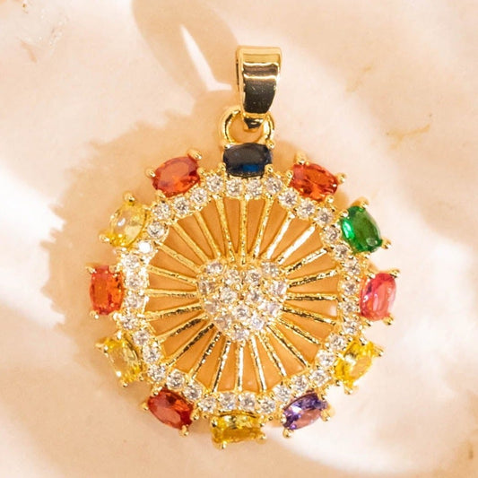 Multicolor Round Stone Diamond Charm Anti-Tarnish | Size : 18mm | 1pc