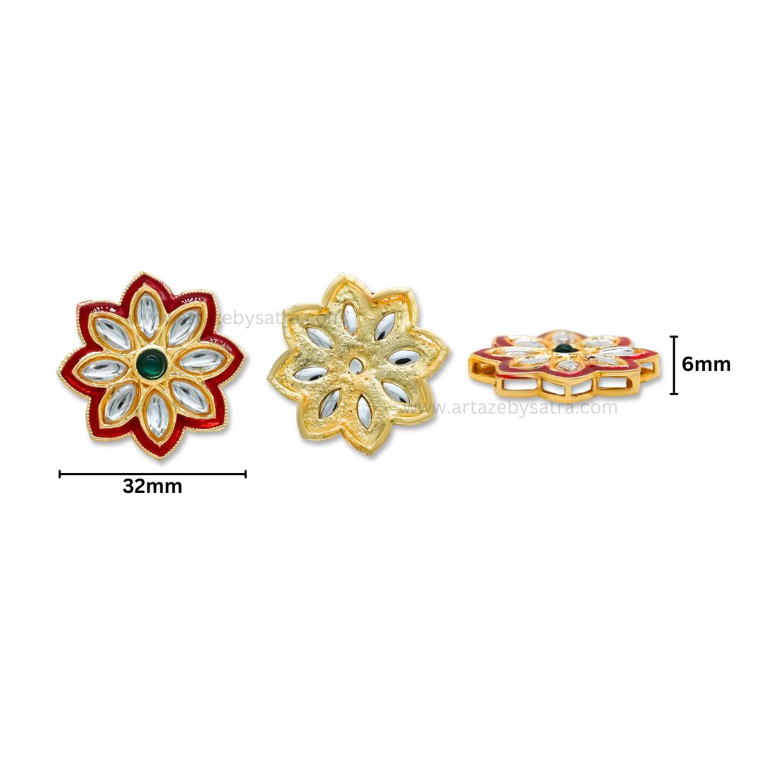 Flower Meenakari Kundan Beads | Size : 23mm | Qty : 4pcs | MK13