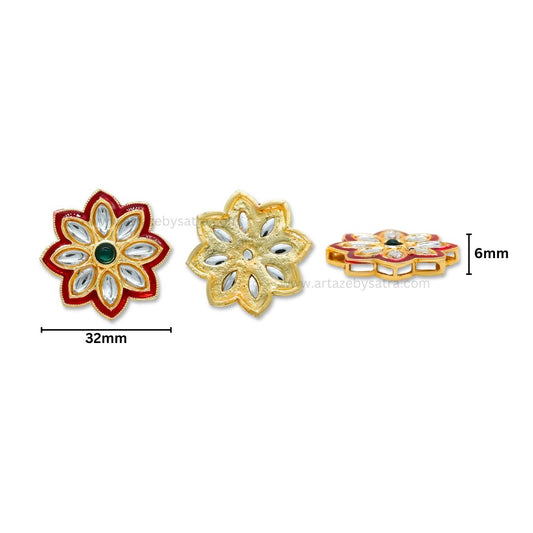 Flower Meenakari Kundan Beads | Size : 23mm | Qty : 4pcs | MK13
