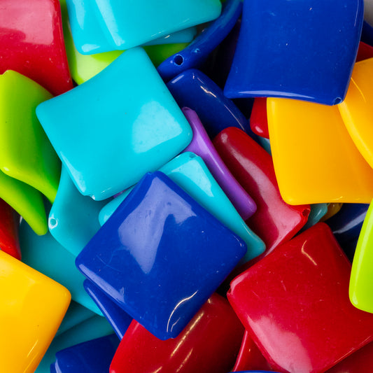 Assorted Multicolor Square Shape Plastic Beads | Size : 22mm | Qty : 500g | PB257