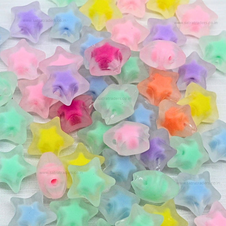 Assorted Frosted Star Plastic Beads | Size : 18mm | PB27