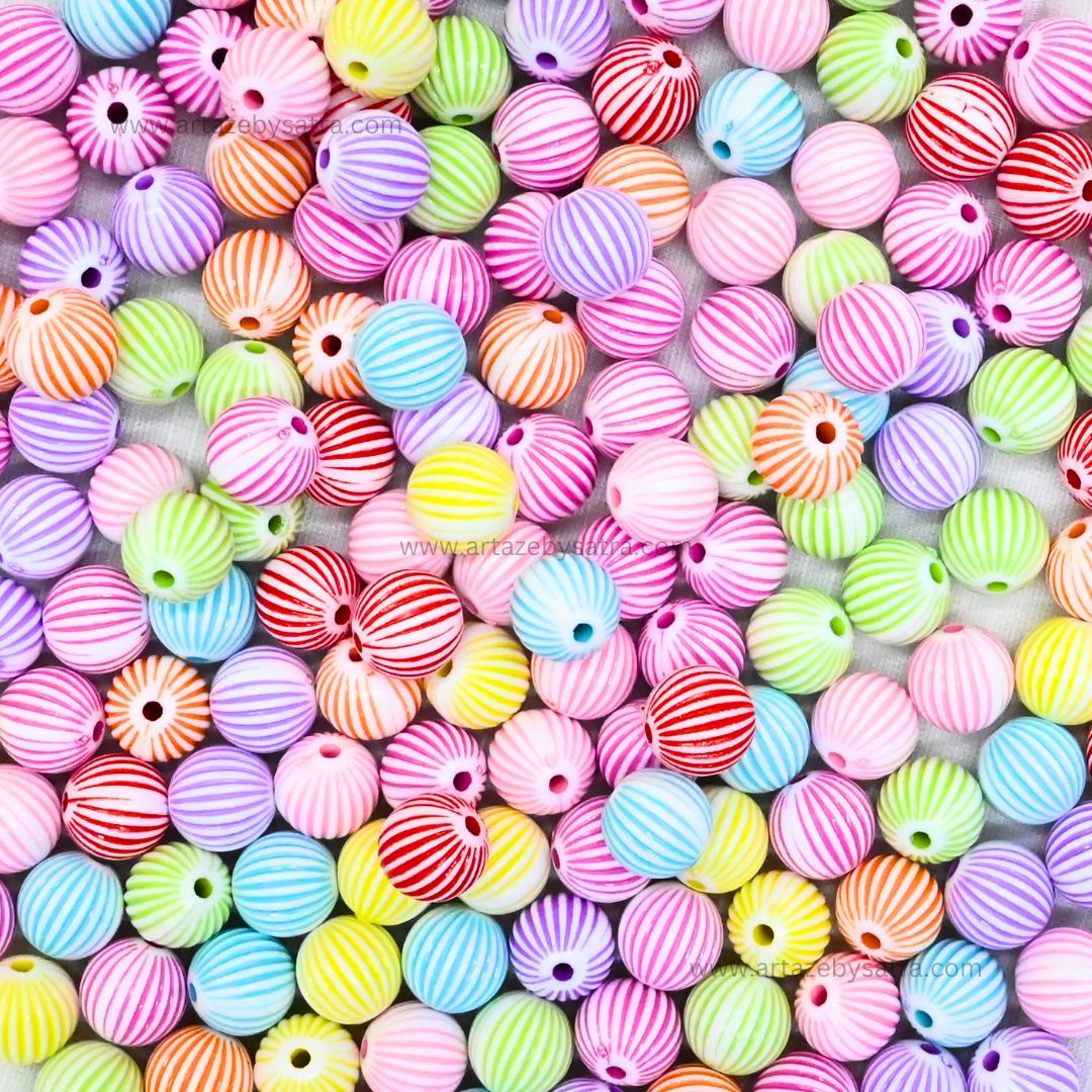 Assorted Striped Round Beads | Size : 10mm | PB226