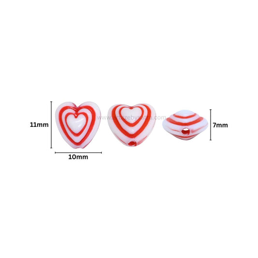 Assorted Striped Heart Beads | Size : 11mm | PB227