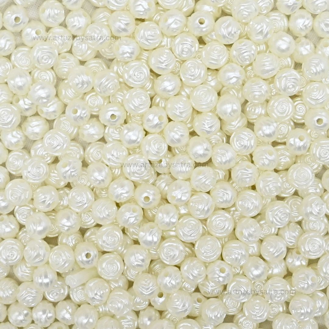 2 Hole Rose Flower Pearlized Beads | Size : 8mm | PPB84