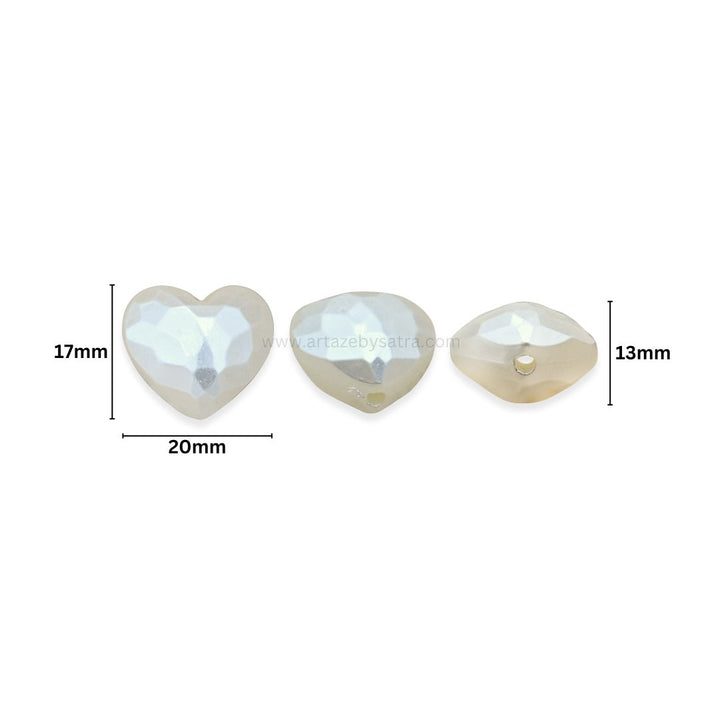 2 Hole Diamond Cut Heart Pearlized Beads | Size : 17mm