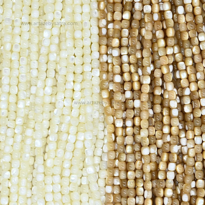 Natural Shell Cube Beads | Qty : 1 line-approx 66pcs | Size : 6mm | PB246