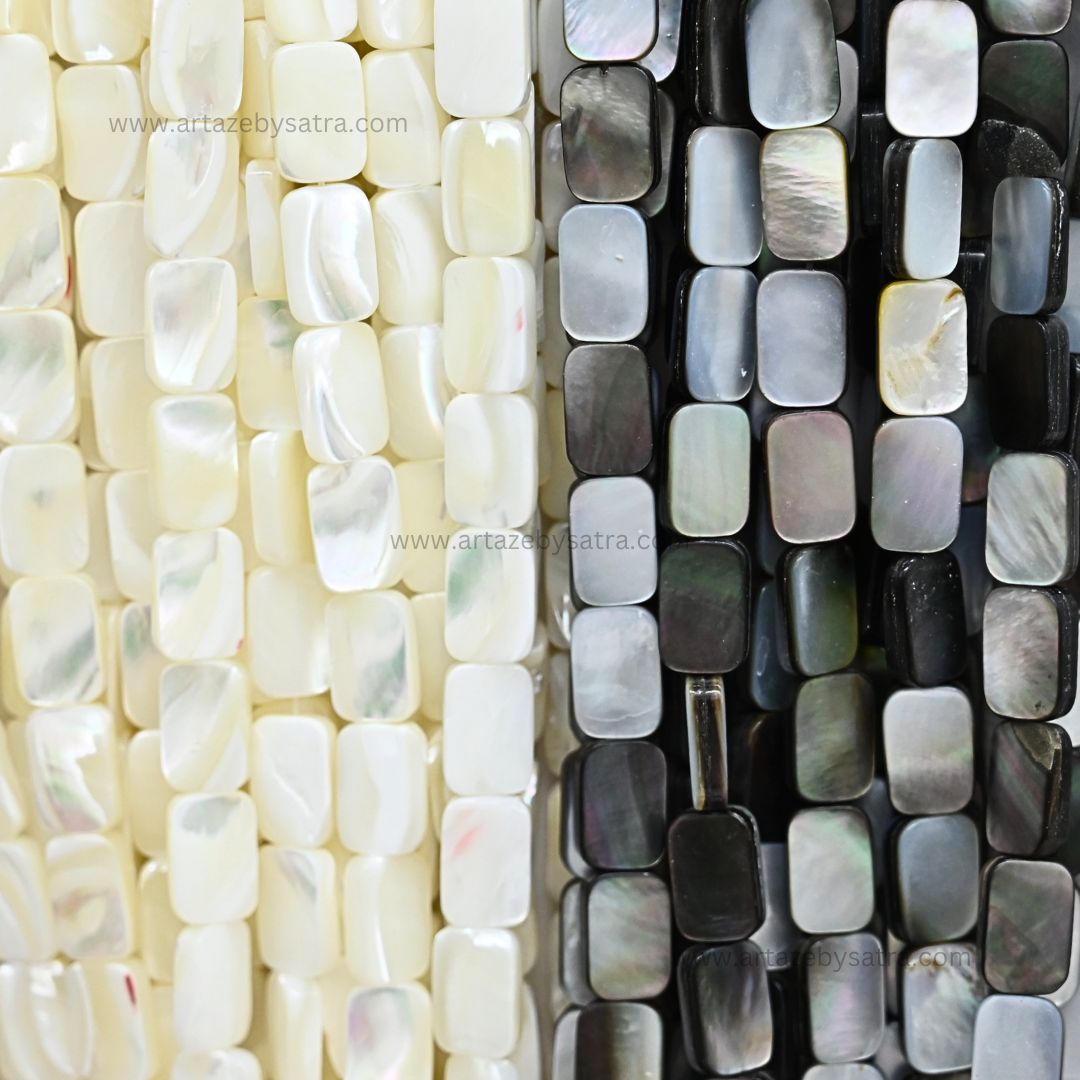 MOP Rectangle Beads | Qty : 1 line-approx 32pcs | Size : 8*12mm | PB248