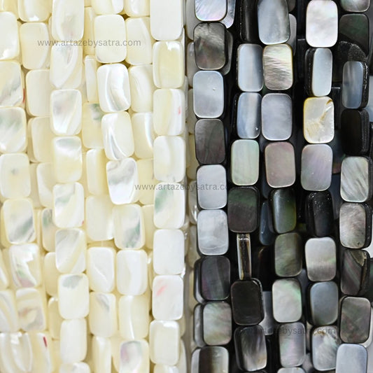 MOP Rectangle Beads | Qty : 1 line-approx 32pcs | Size : 8*12mm | PB248
