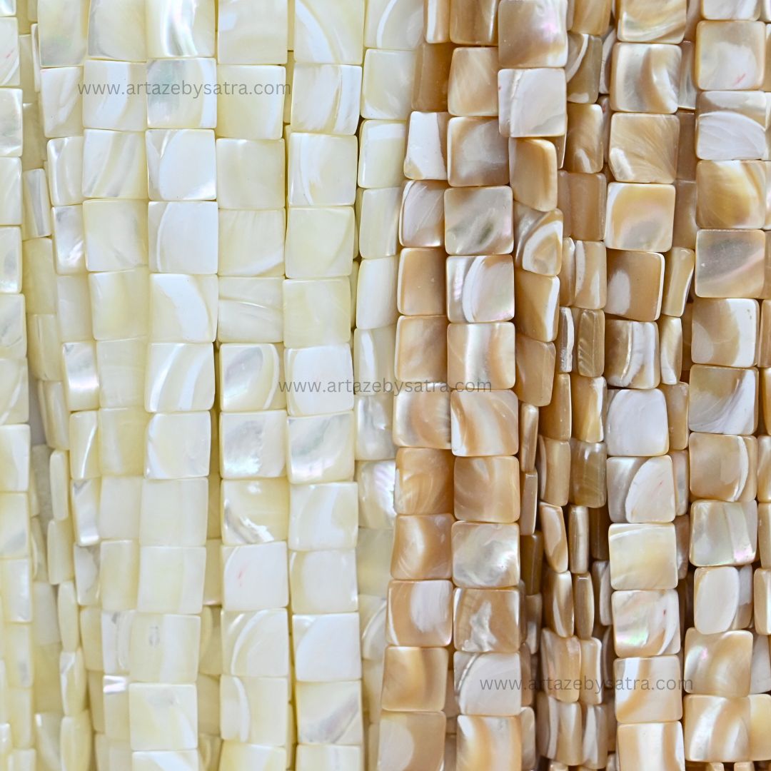 MOP Square Beads | Qty : 1 line-approx 38pcs | Size : 10mm | PB249