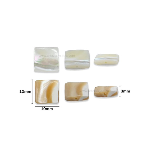 MOP Square Beads | Qty : 1 line-approx 38pcs | Size : 10mm | PB249