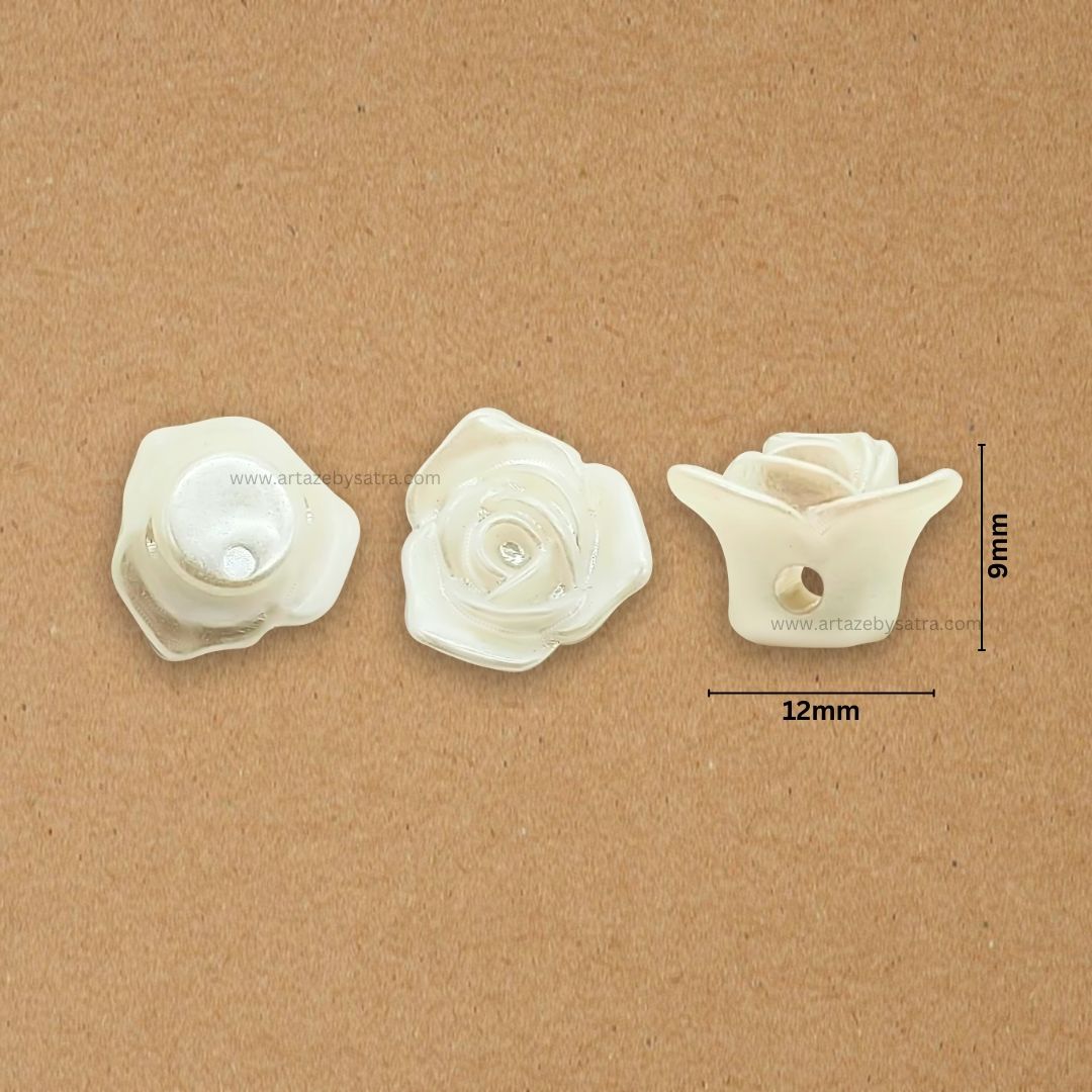 2 Hole Mini Pearl Rose Flower Plastic Pearl Beads | Size : 12mm | Qty : 500g | PPB50
