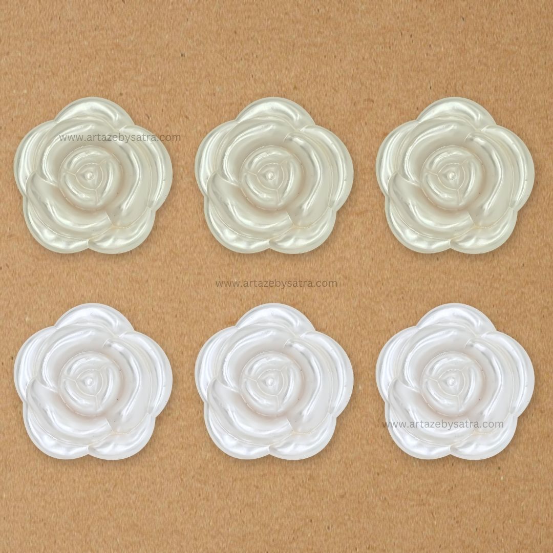No Hole Pearl Rose Flatback Plastic Pearl Flower | Size : 60mm | Qty : 500g | PPB32