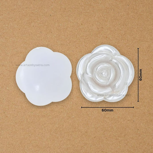 No Hole Pearl Rose Flatback Plastic Pearl Flower | Size : 60mm | Qty : 500g | PPB32