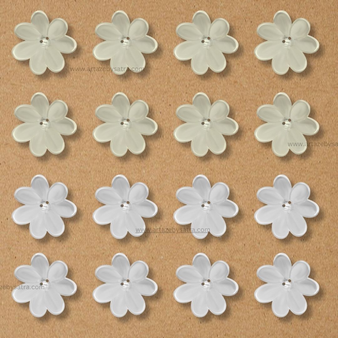 2 Hole Plastic Pearl Flower | Size : 42mm | Qty : 500g | PPB35