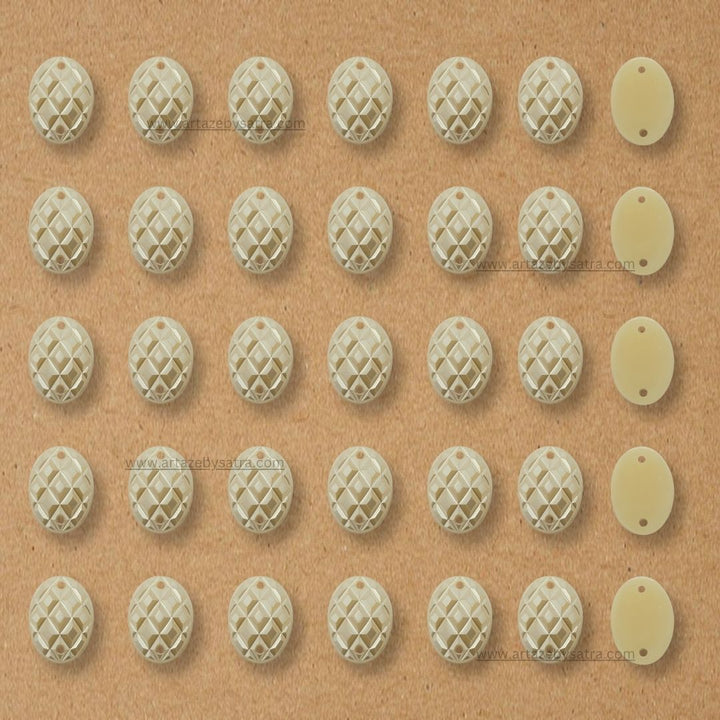 Cream Oval Shape Half Pearl Beads | Size : 14mm | 2 Side Hole | 500g | PC35