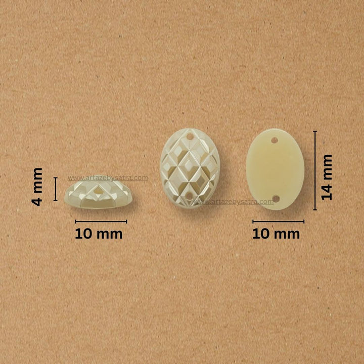 Cream Oval Shape Half Pearl Beads | Size : 14mm | 2 Side Hole | 500g | PC35
